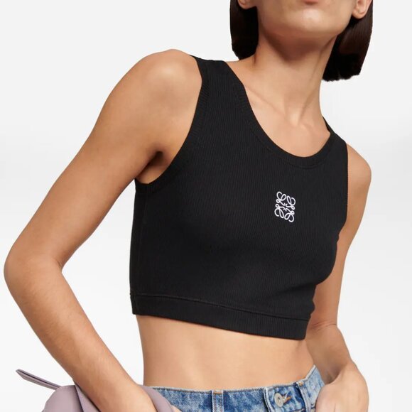 Anagram Cotton Blend Crop Top in Black S - Picture 1 of 3